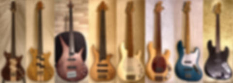 Bass guitars panorama (image focussed)